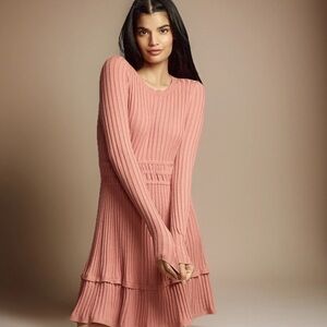 ANTHROPOLOGIE SOMERSET COLLECTION Dress Large Pink Pleated Mini Sweater Dress